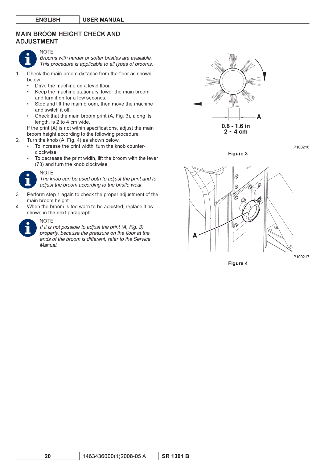 Nilfisk-ALTO SR 1301 B manuel dutilisation Main Broom Height Check Adjustment 