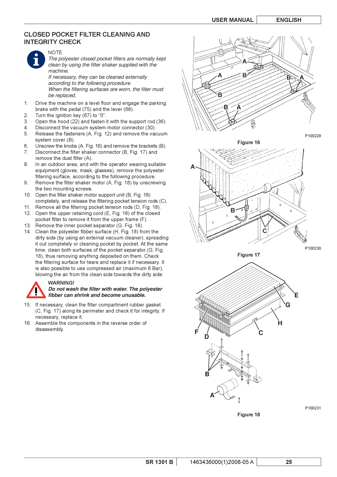 Nilfisk-ALTO SR 1301 B manuel dutilisation Closed Pocket Filter Cleaning Integrity Check 