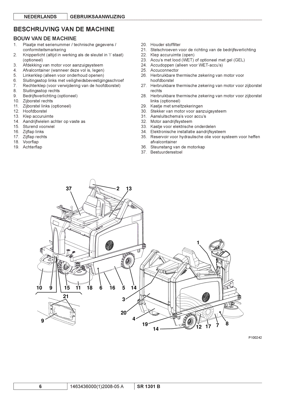 Nilfisk-ALTO SR 1301 B manuel dutilisation Beschrijving VAN DE Machine, Bouw VAN DE Machine 