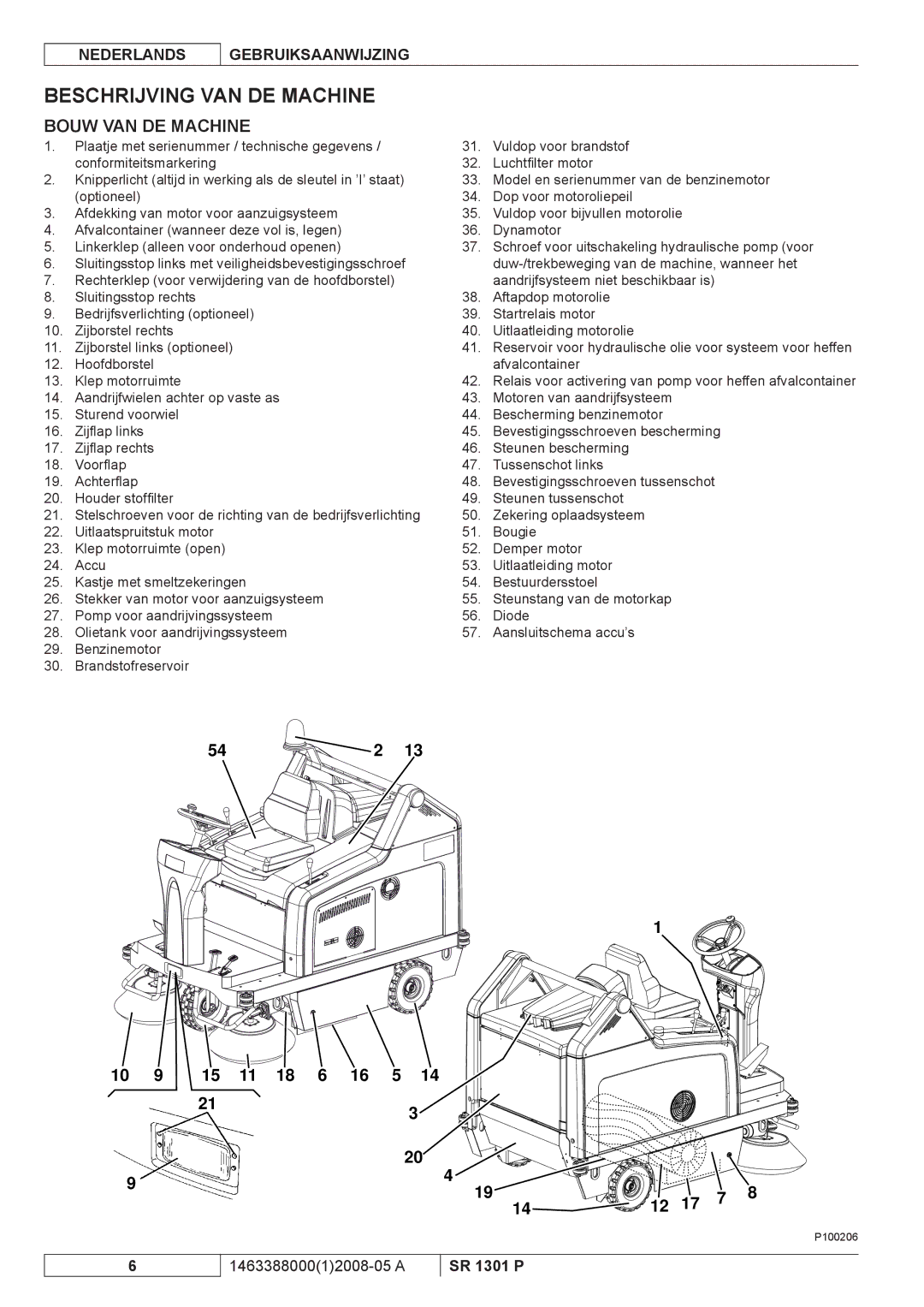 Nilfisk-ALTO SR 1301 P manuel dutilisation Beschrijving VAN DE Machine, Bouw VAN DE Machine 