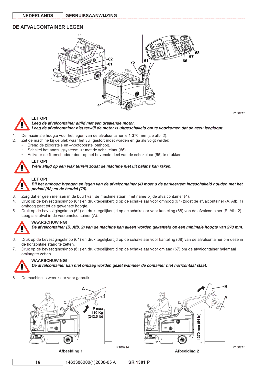 Nilfisk-ALTO SR 1301 P manuel dutilisation DE Afvalcontainer Legen, 1370 mm 54 