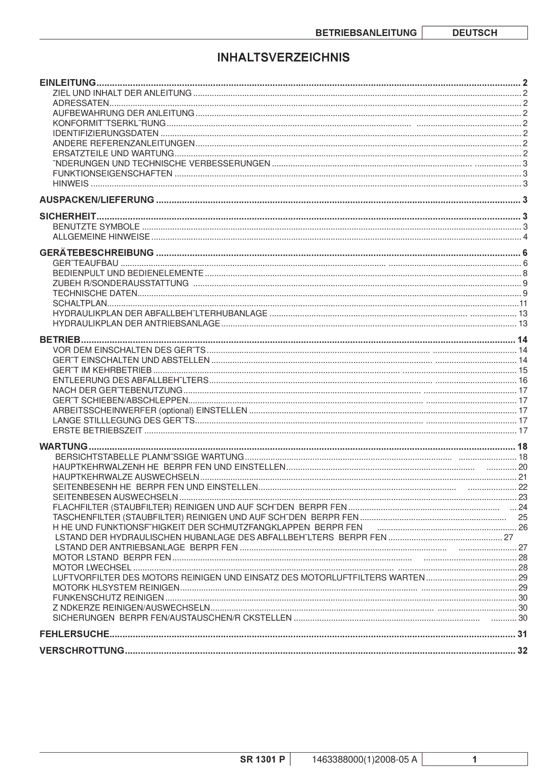 Nilfisk-ALTO SR 1301 P manuel dutilisation Inhaltsverzeichnis, Einleitung 