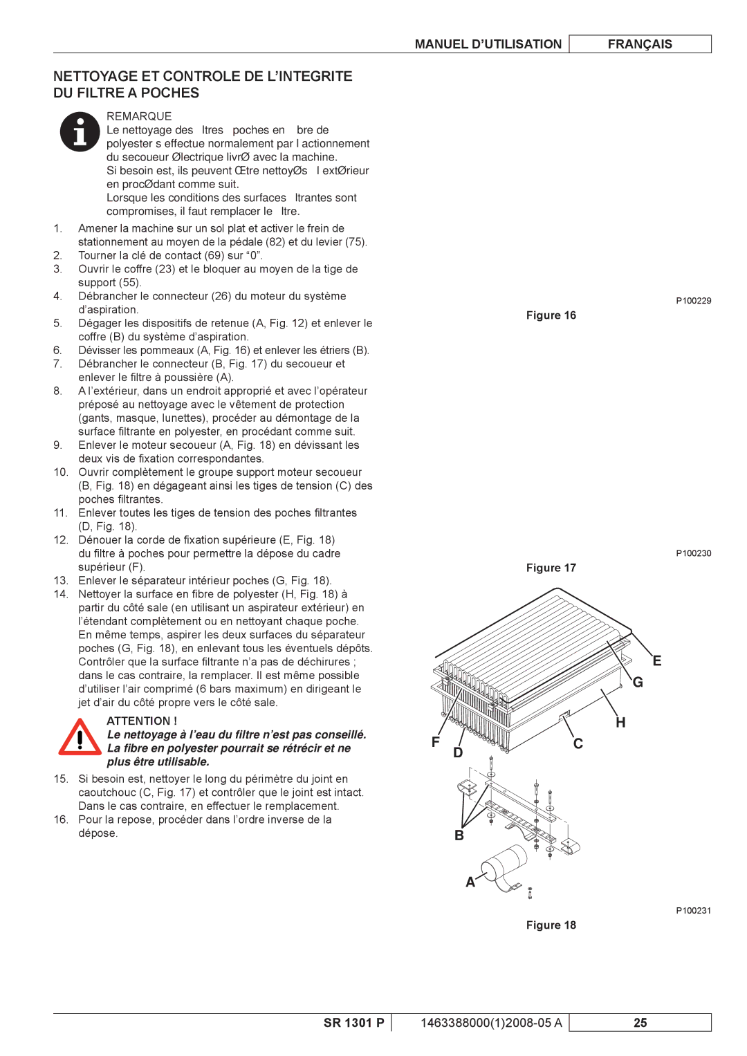 Nilfisk-ALTO SR 1301 P manuel dutilisation Nettoyage ET Controle DE L’INTEGRITE DU Filtre a Poches 