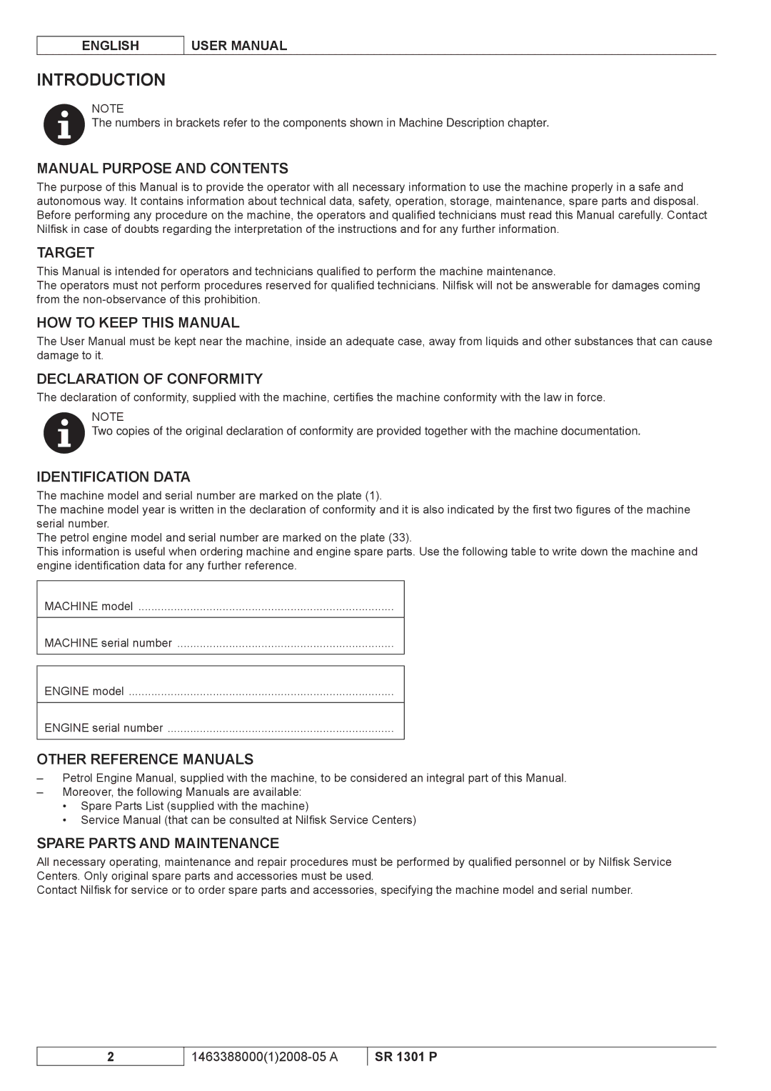 Nilfisk-ALTO SR 1301 P Manual Purpose and Contents, Target, HOW to Keep this Manual Declaration of Conformity 