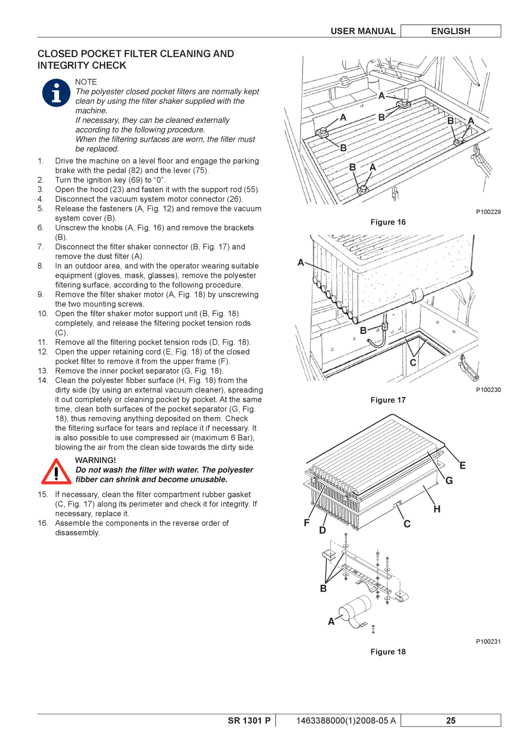 Nilfisk-ALTO SR 1301 P manuel dutilisation Closed Pocket Filter Cleaning and Integrity Check 