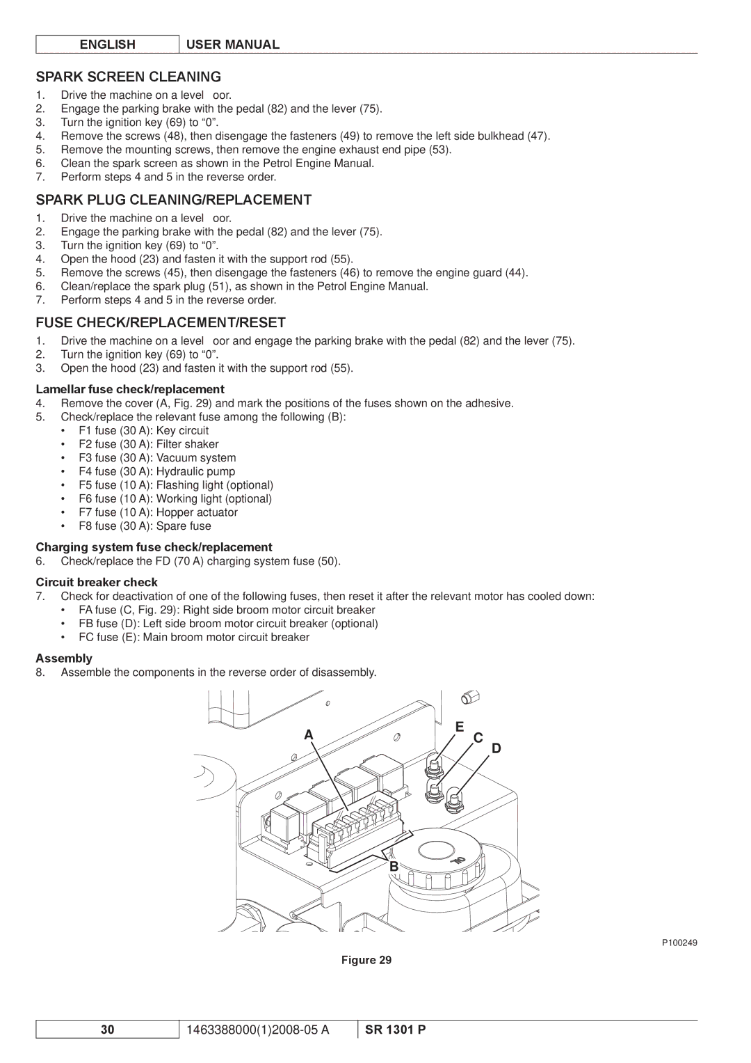 Nilfisk-ALTO SR 1301 P Spark Screen Cleaning, Spark Plug CLEANING/REPLACEMENT, Fuse CHECK/REPLACEMENT/RESET 