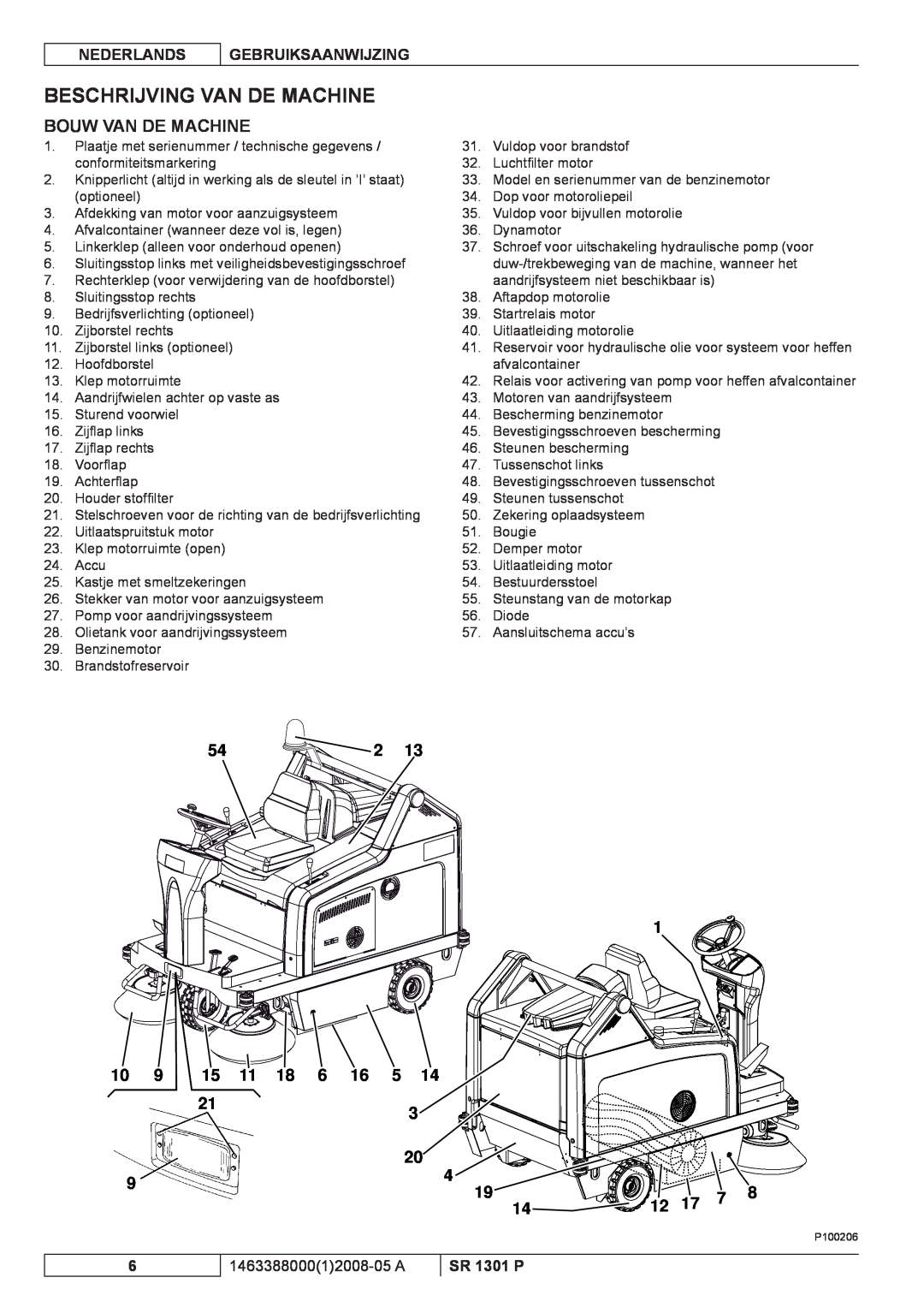 Nilfisk-ALTO SR 1301 P manuel dutilisation Beschrijving Van De Machine, Bouw Van De Machine, Nederlands, Gebruiksaanwijzing 