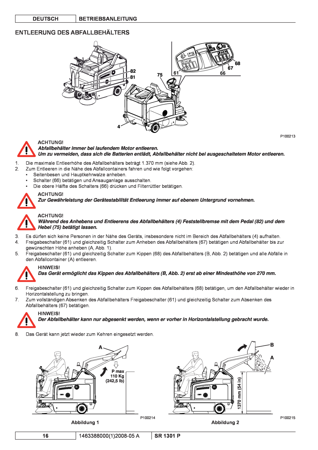 Nilfisk-ALTO SR 1301 P Entleerung Des Abfallbehälters, Abbildung, Deutsch, Betriebsanleitung, 146338800012008-05 A 