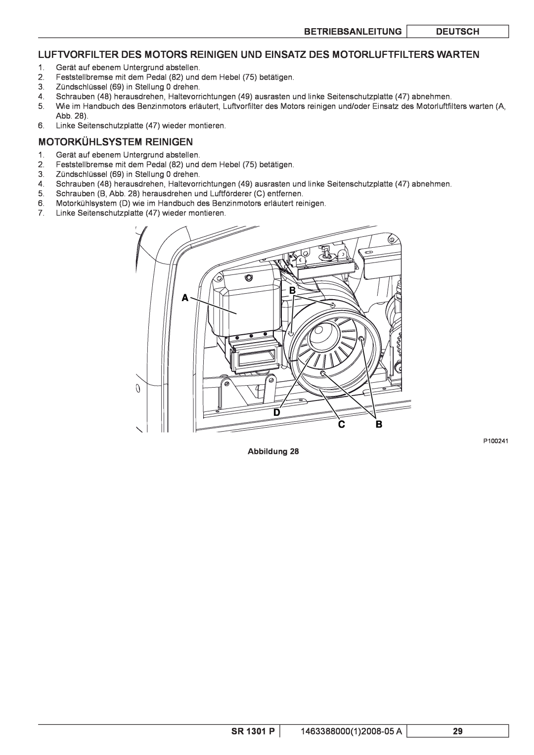 Nilfisk-ALTO SR 1301 P Motorkühlsystem Reinigen, D C B, Betriebsanleitung, Deutsch, 146338800012008-05 A, Abbildung 