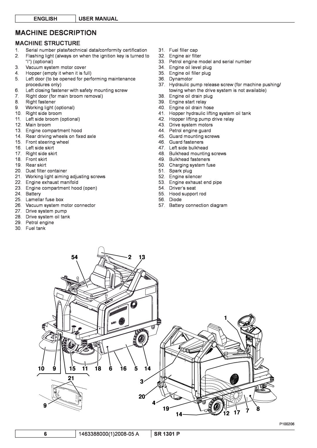 Nilfisk-ALTO SR 1301 P Machine Description, Machine Structure, English, User Manual, 146338800012008-05 A 