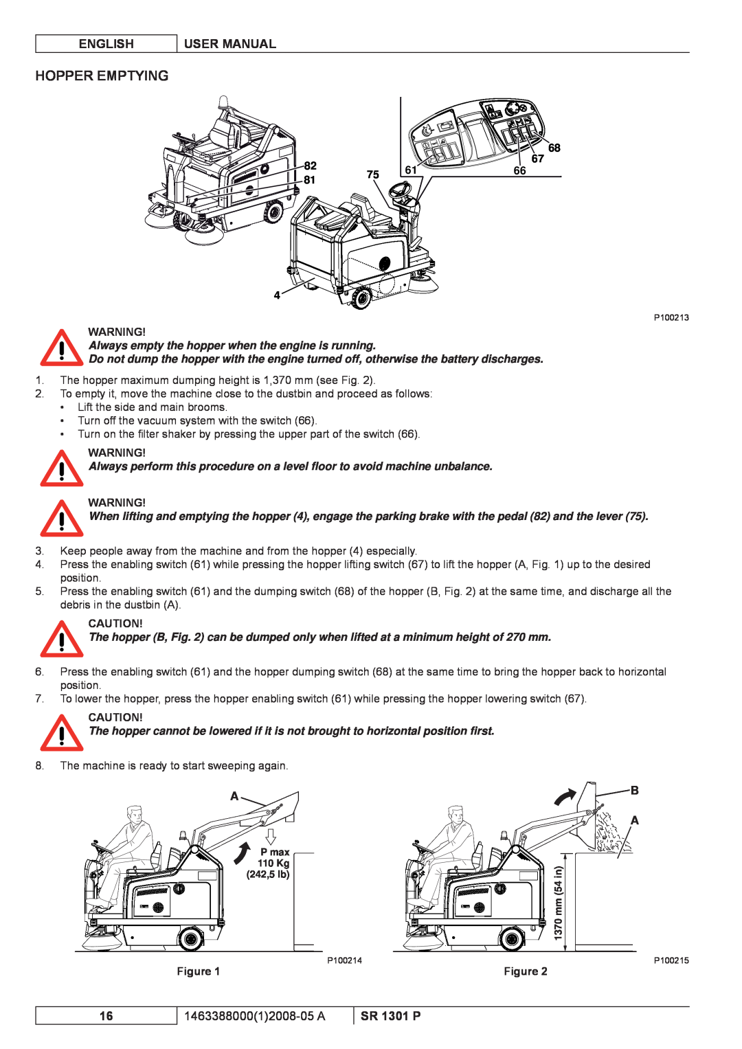 Nilfisk-ALTO SR 1301 P manuel dutilisation Hopper Emptying, English, User Manual, 146338800012008-05 A 
