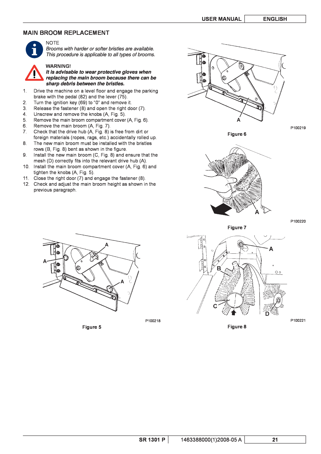 Nilfisk-ALTO SR 1301 P manuel dutilisation Main Broom Replacement, User Manual, English, 146338800012008-05 A 