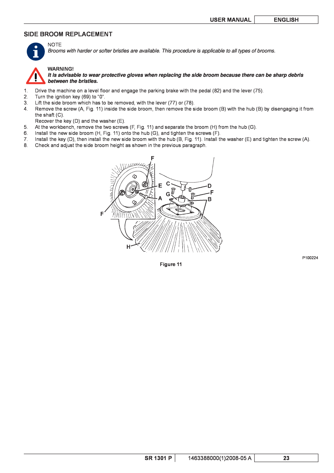 Nilfisk-ALTO SR 1301 P manuel dutilisation Side Broom Replacement, User Manual, English, 146338800012008-05 A 