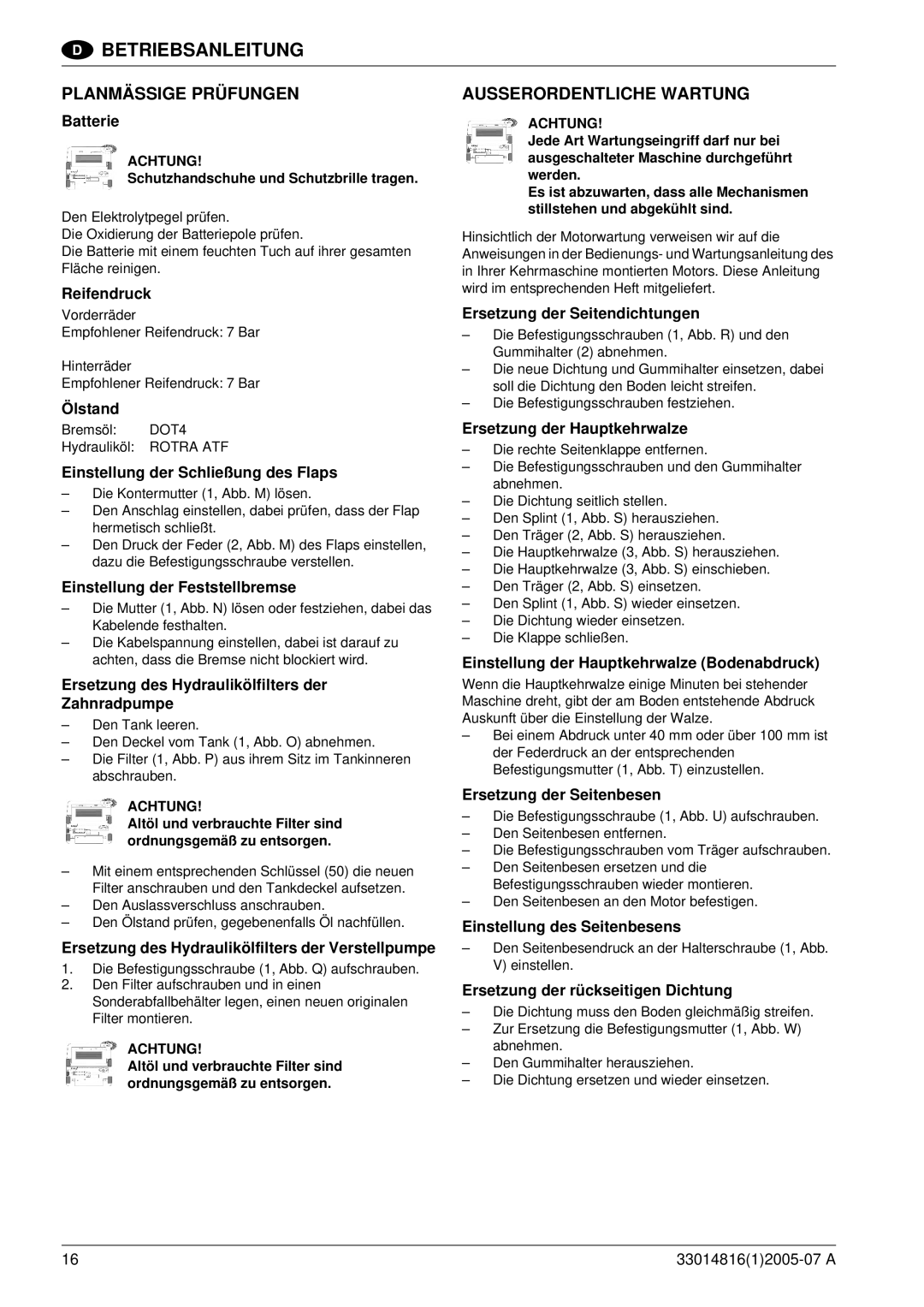 Nilfisk-ALTO SR 1700 2WD B manuel dutilisation Planmässige Prüfungen, Ausserordentliche Wartung 