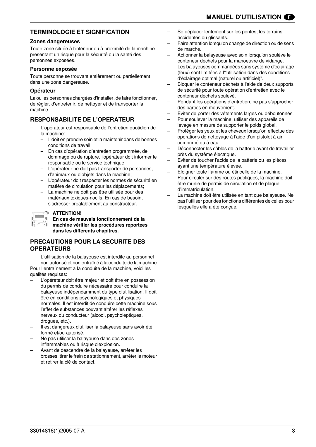 Nilfisk-ALTO SR 1700 2WD B manuel dutilisation Terminologie ET Signification, Responsabilite DE Loperateur 