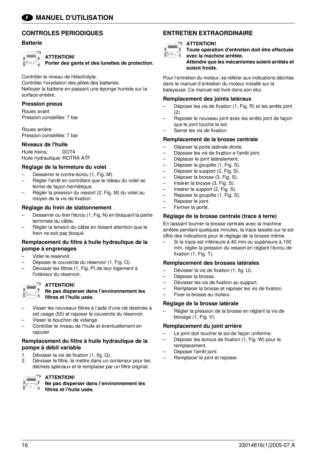 Nilfisk-ALTO SR 1700 2WD B manuel dutilisation Controles Periodiques, Entretien Extraordinaire 