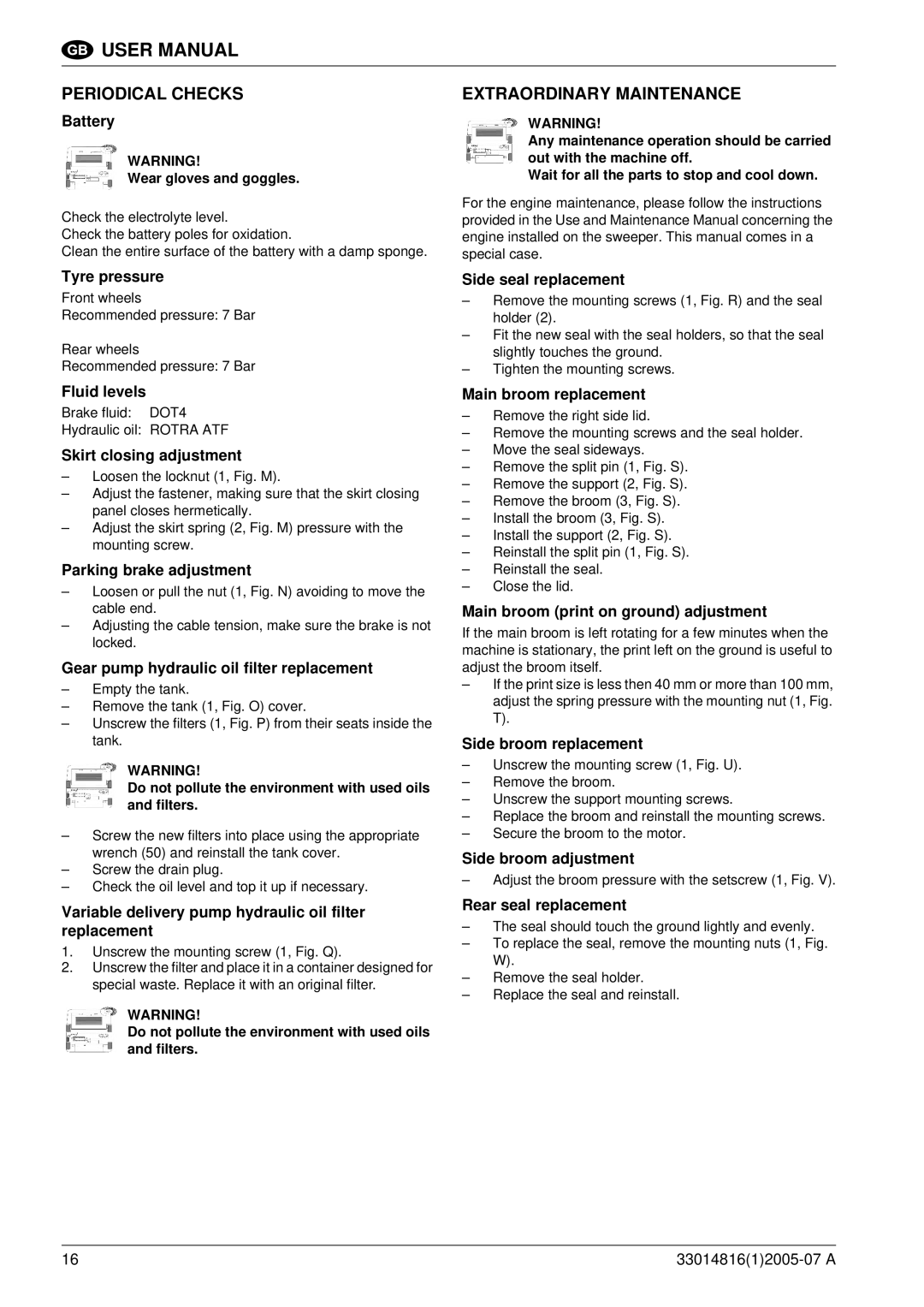 Nilfisk-ALTO SR 1700 2WD B manuel dutilisation Periodical Checks, Extraordinary Maintenance 