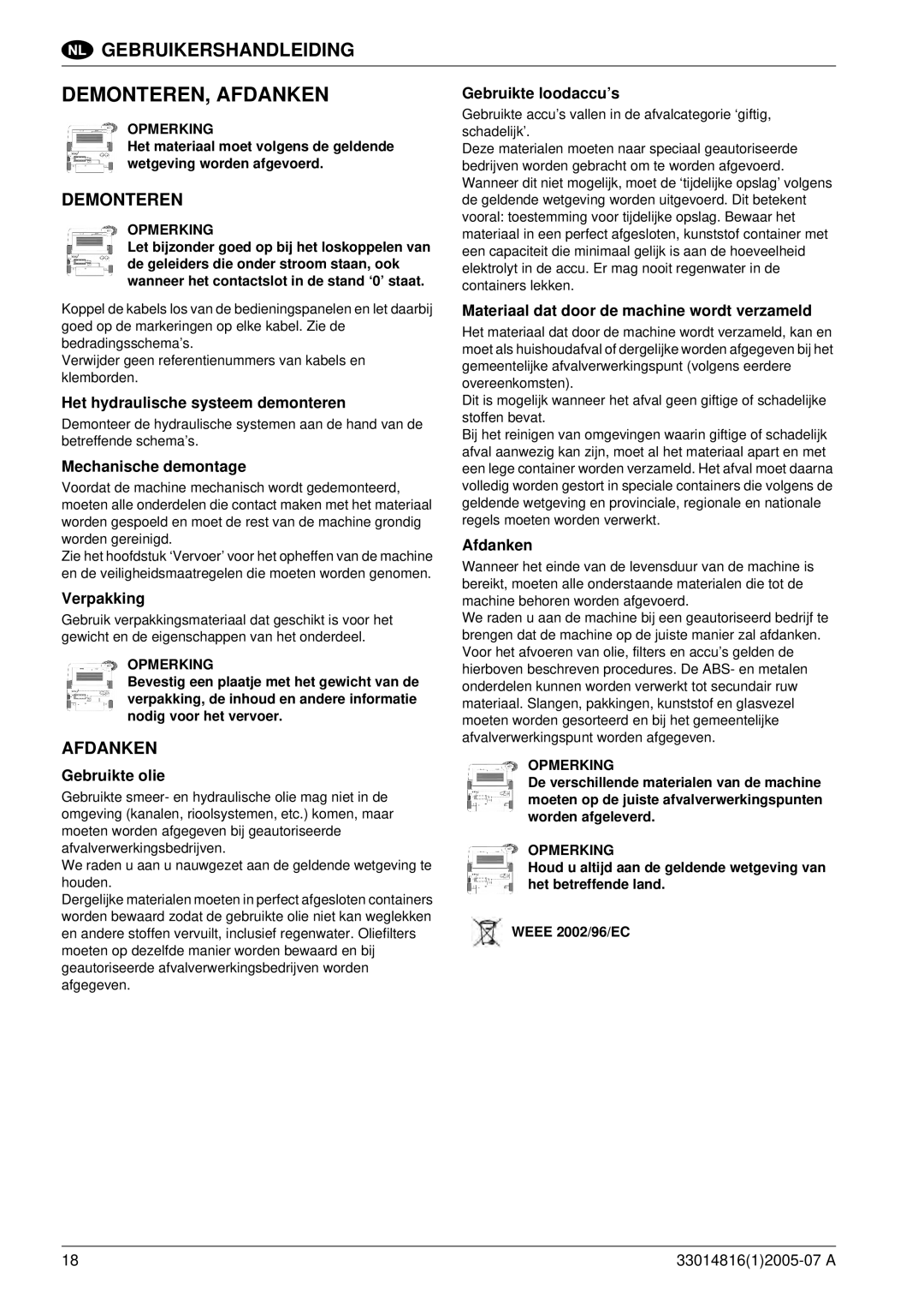 Nilfisk-ALTO SR 1700 2WD B manuel dutilisation DEMONTEREN, Afdanken, Demonteren 