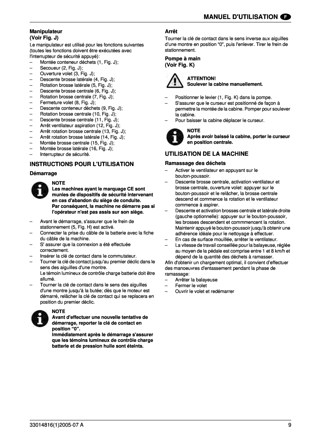 Nilfisk-ALTO SR 1700 2WD B Instructions Pour Lutilisation, Utilisation De La Machine, Manuel Dutilisation, Démarrage 