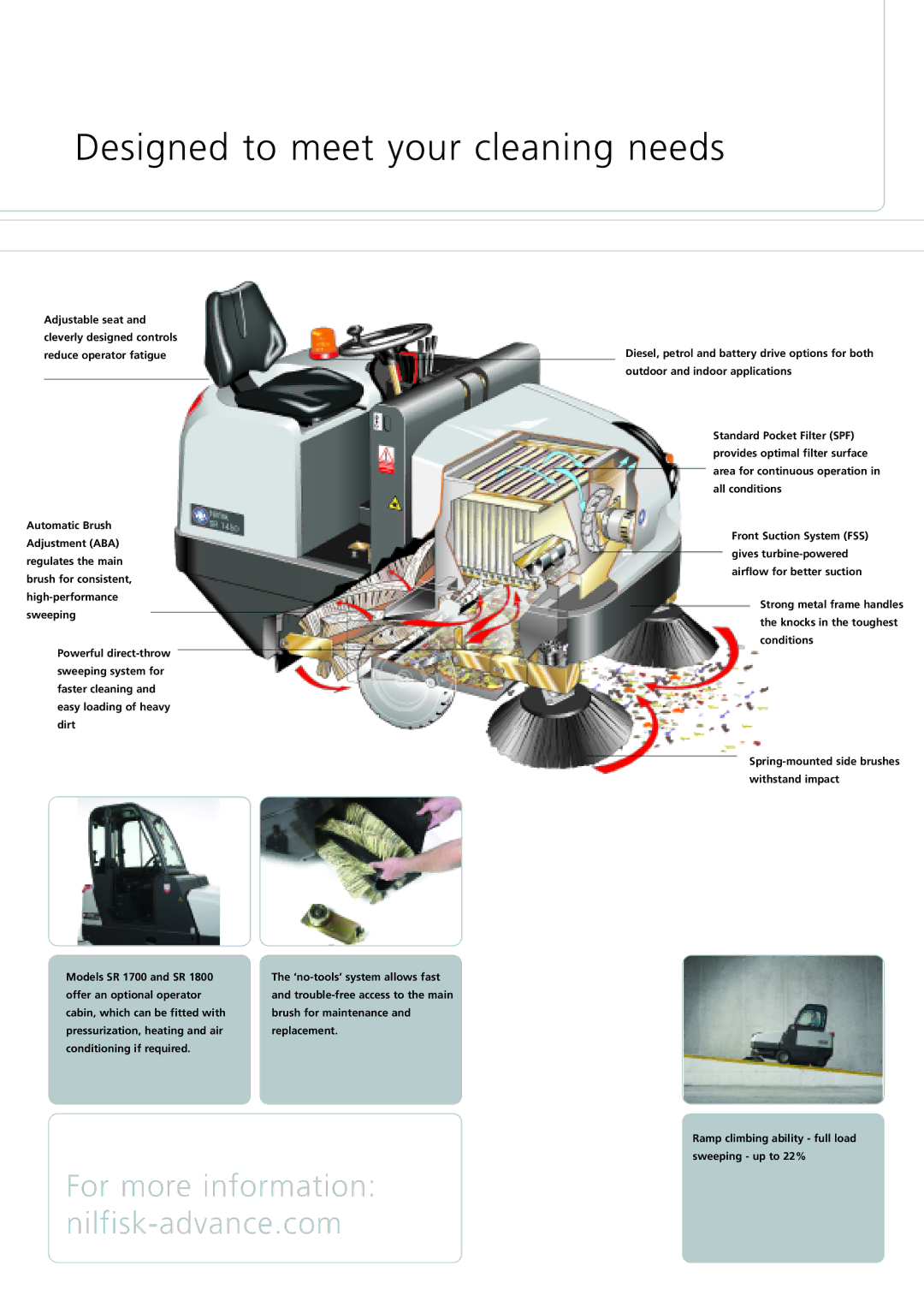 Nilfisk-ALTO SR 1800S, SR 1700, SR 1550C manual Designed to meet your cleaning needs 