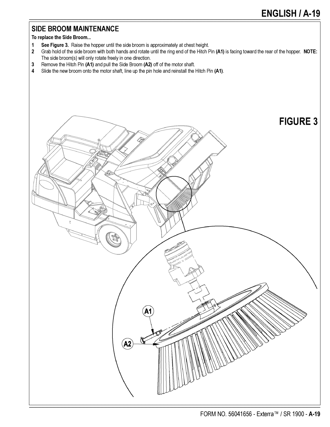 Nilfisk-ALTO SR 1900 manual English / A-19, To replace the Side Broom 