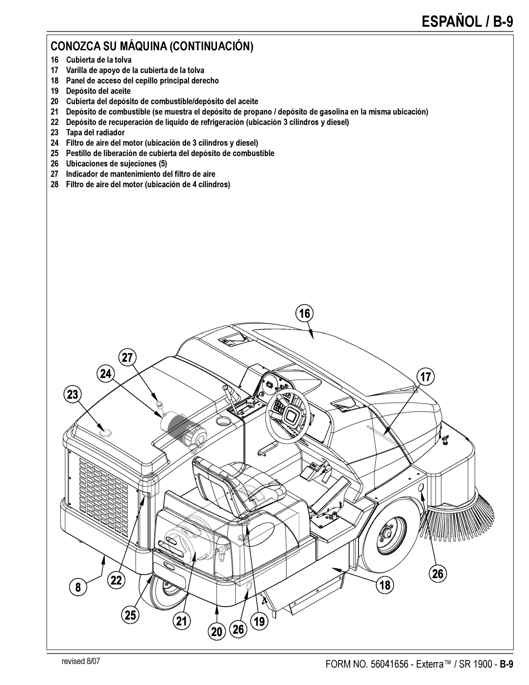 Nilfisk-ALTO SR 1900 manual Español / B-9, Conozca SU Máquina Continuación 