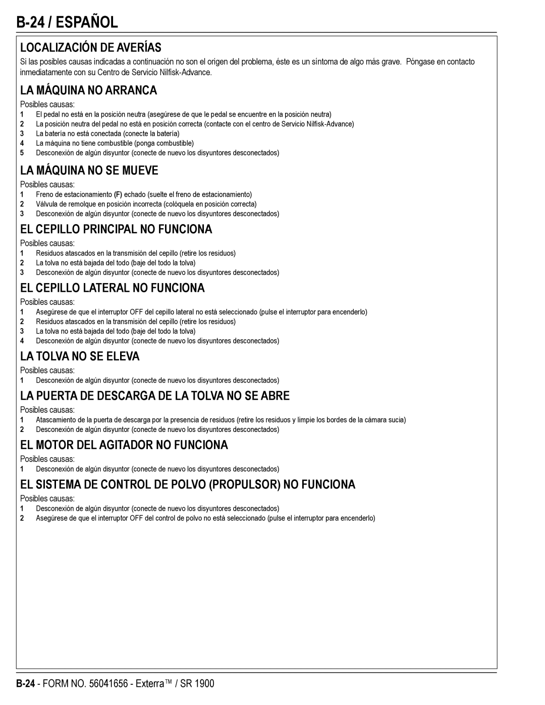 Nilfisk-ALTO SR 1900 manual 24 / Español 