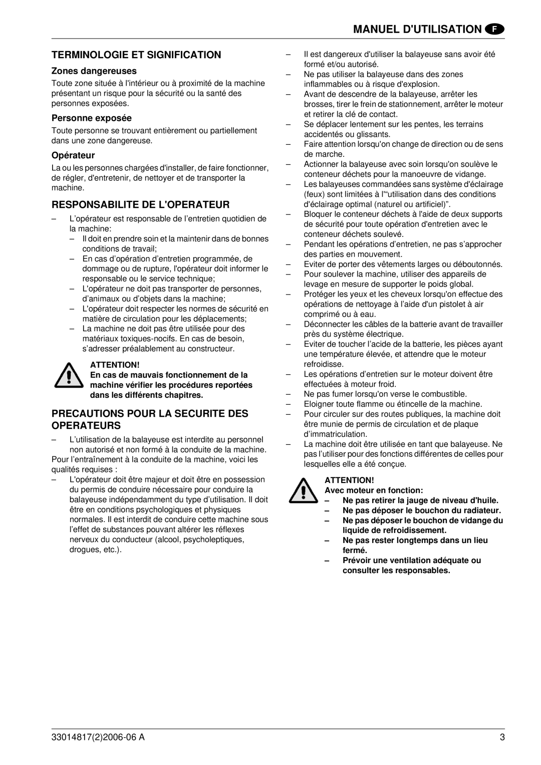 Nilfisk-ALTO SR1800C B-D manuel dutilisation Terminologie ET Signification, Responsabilite DE Loperateur 