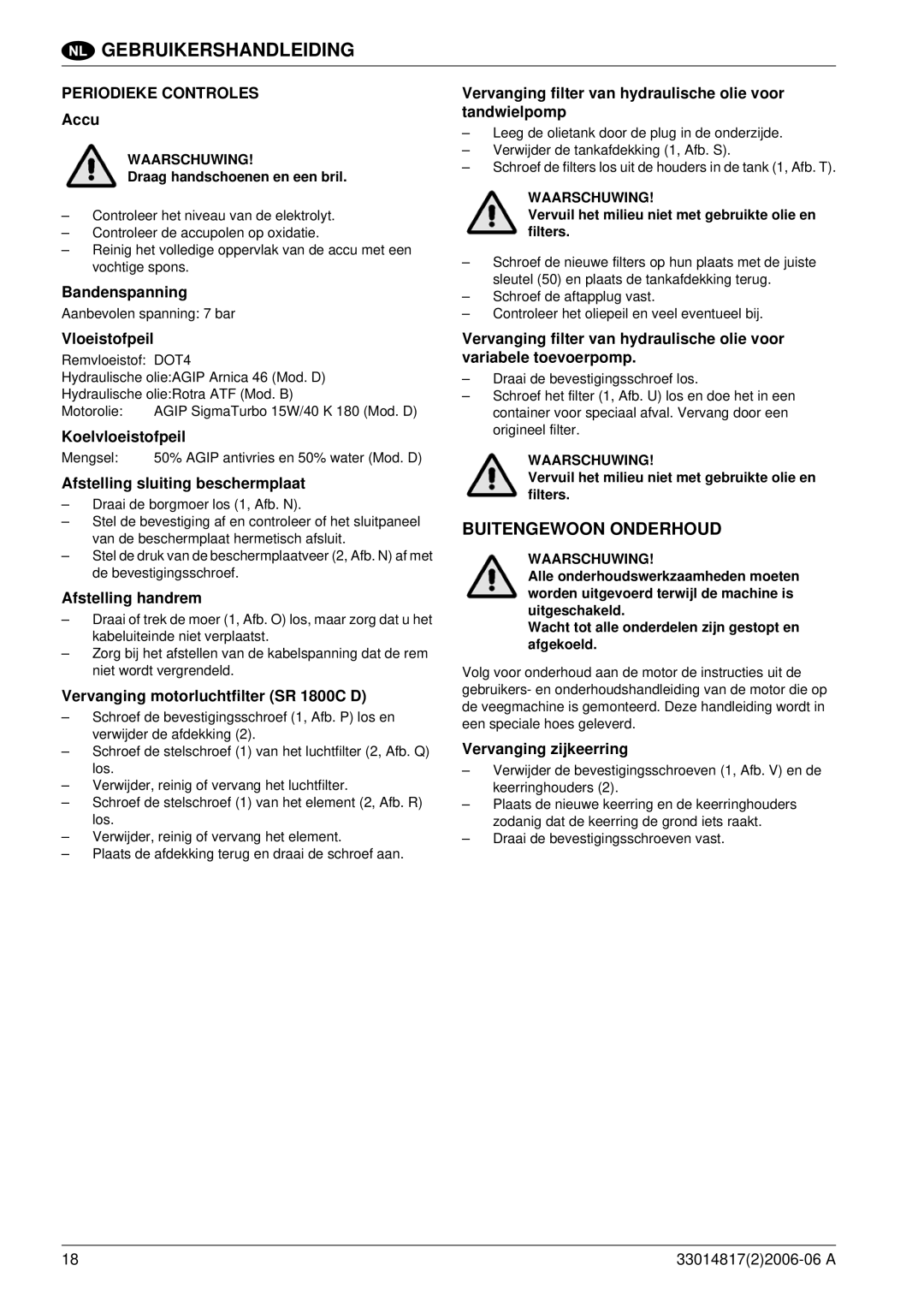 Nilfisk-ALTO SR1800C B-D manuel dutilisation Buitengewoon Onderhoud 