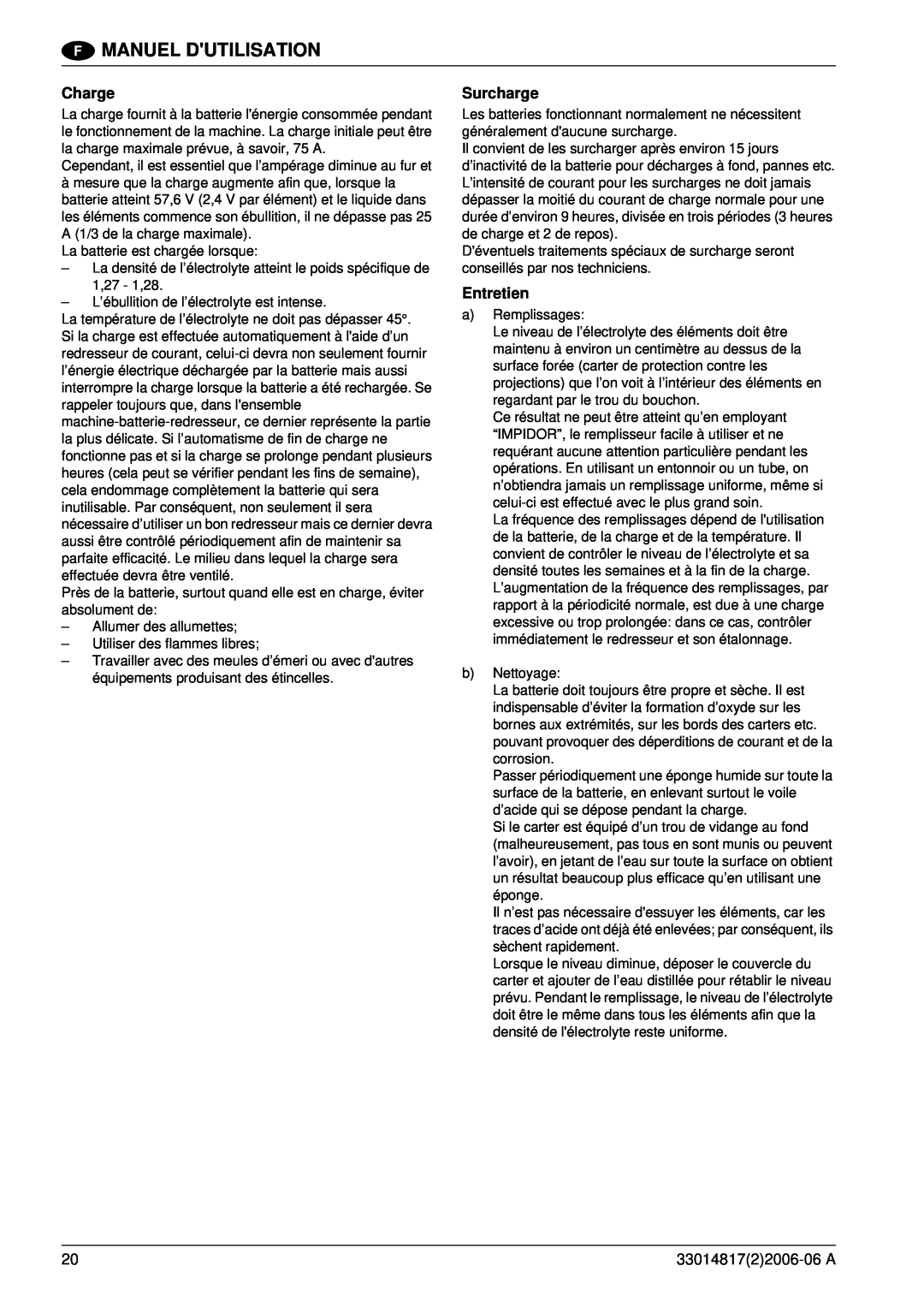 Nilfisk-ALTO SR1800C B-D manuel dutilisation Charge, Surcharge, Entretien, Manuel Dutilisation, 3301481722006-06A 