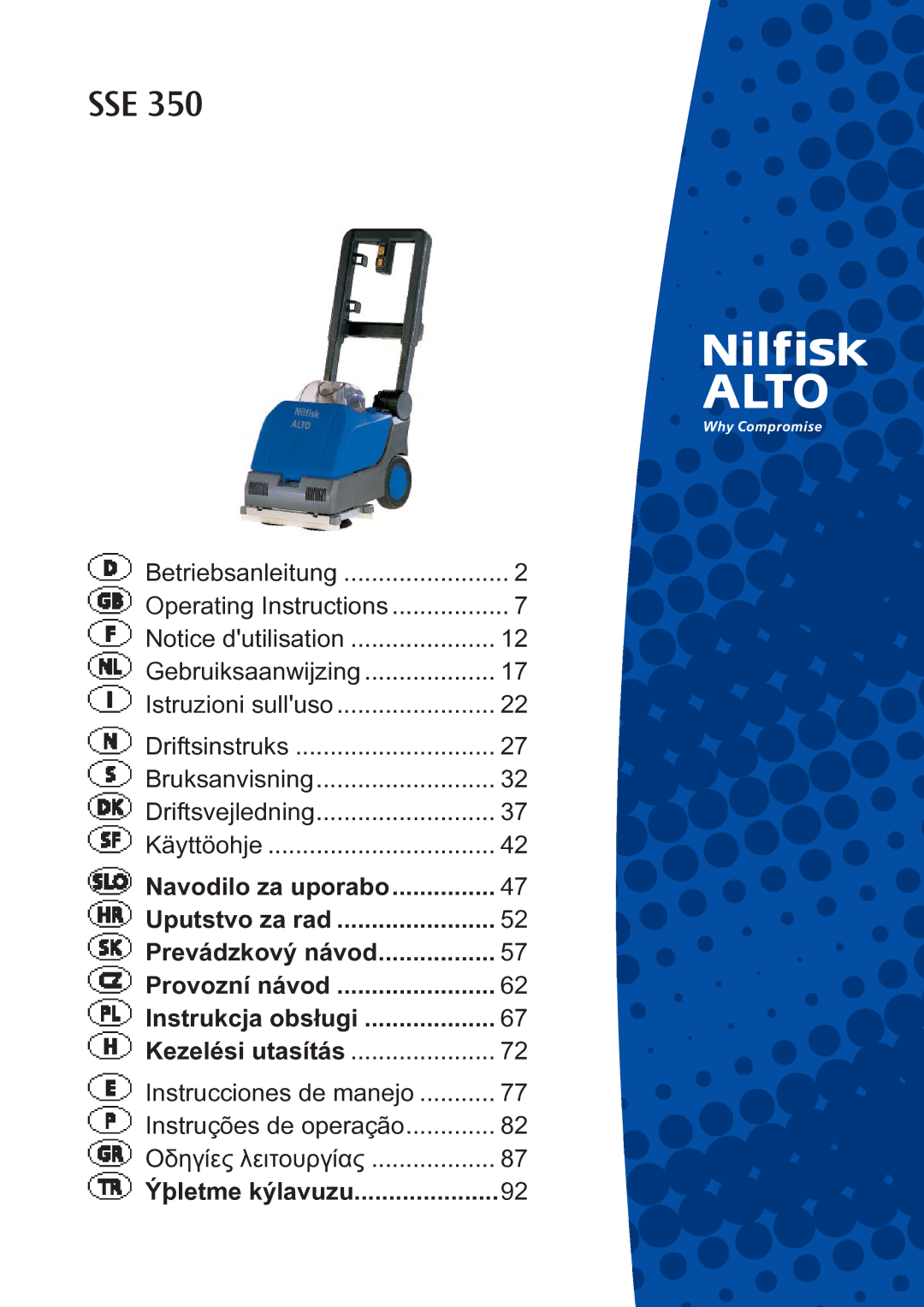 Nilfisk-ALTO SSE 350 manual Sse 