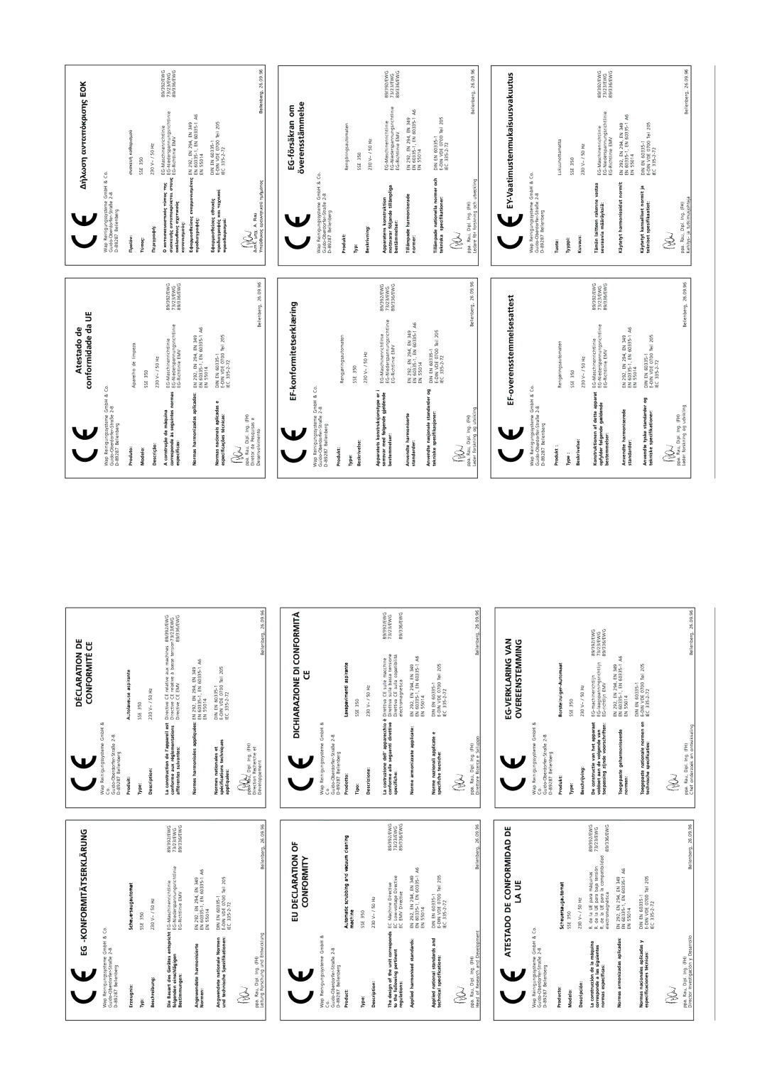 Nilfisk-ALTO SSE 350 manual Conformity 