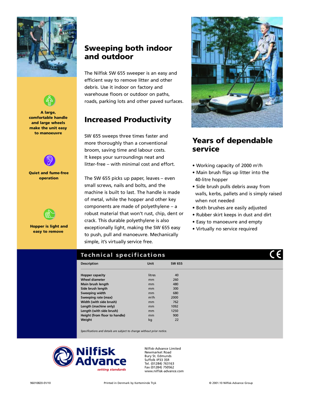 Nilfisk-ALTO SW 655 manual Sweeping both indoor and outdoor, Increased Productivity, Years of dependable service 