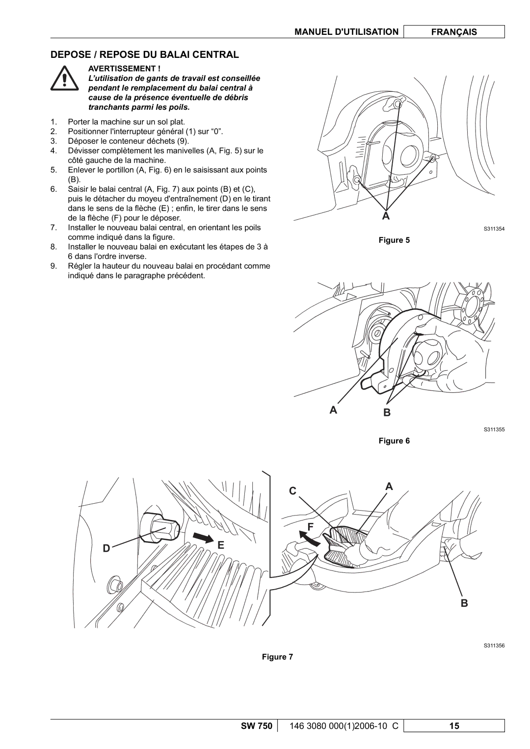 Nilfisk-ALTO SW 750 manuel dutilisation Depose / Repose DU Balai Central 