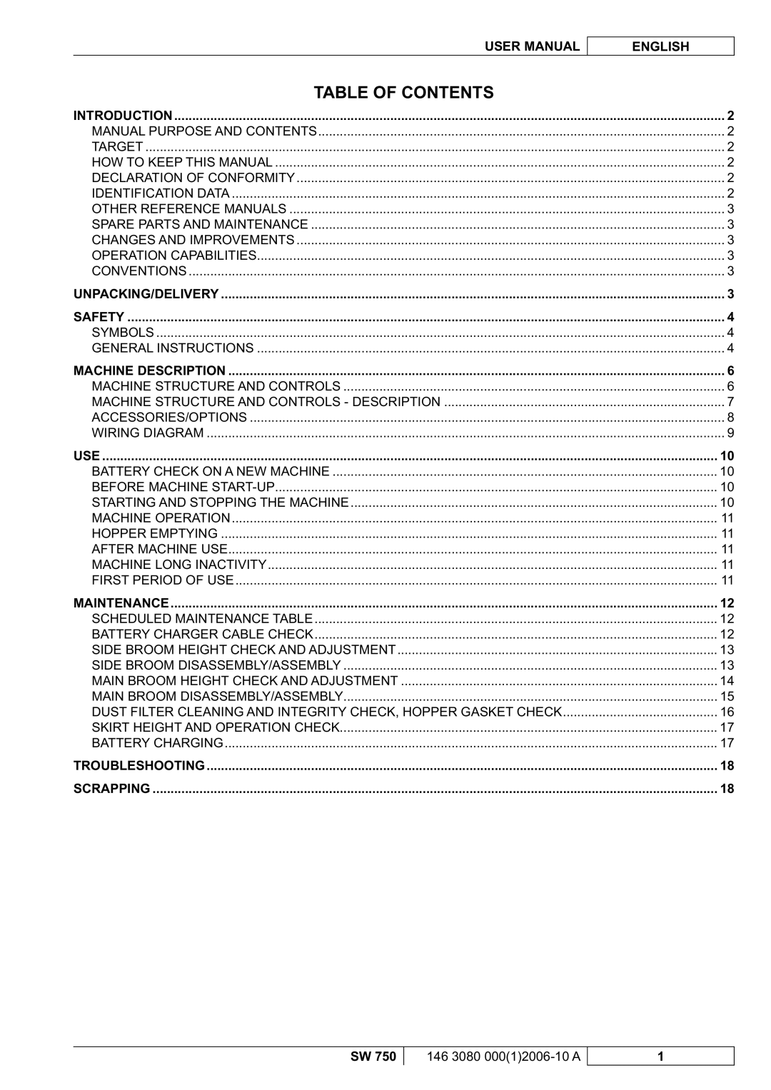 Nilfisk-ALTO SW 750 manuel dutilisation Table of Contents 