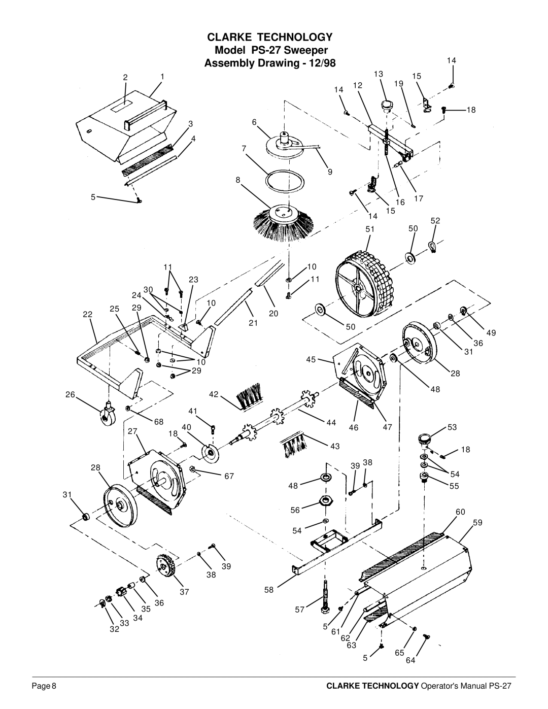 Nilfisk-ALTO Sweeper PS-27 manual Clarke Technology, Model PS-27 Sweeper Assembly Drawing 12/98 