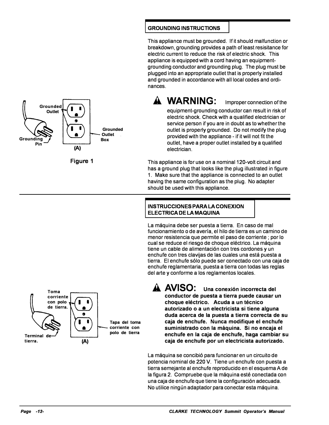 Nilfisk-ALTO Wet/Dry Vacuum Grounding Instructions, Instrucciones Para La Conexion, Electrica De La Maquina 