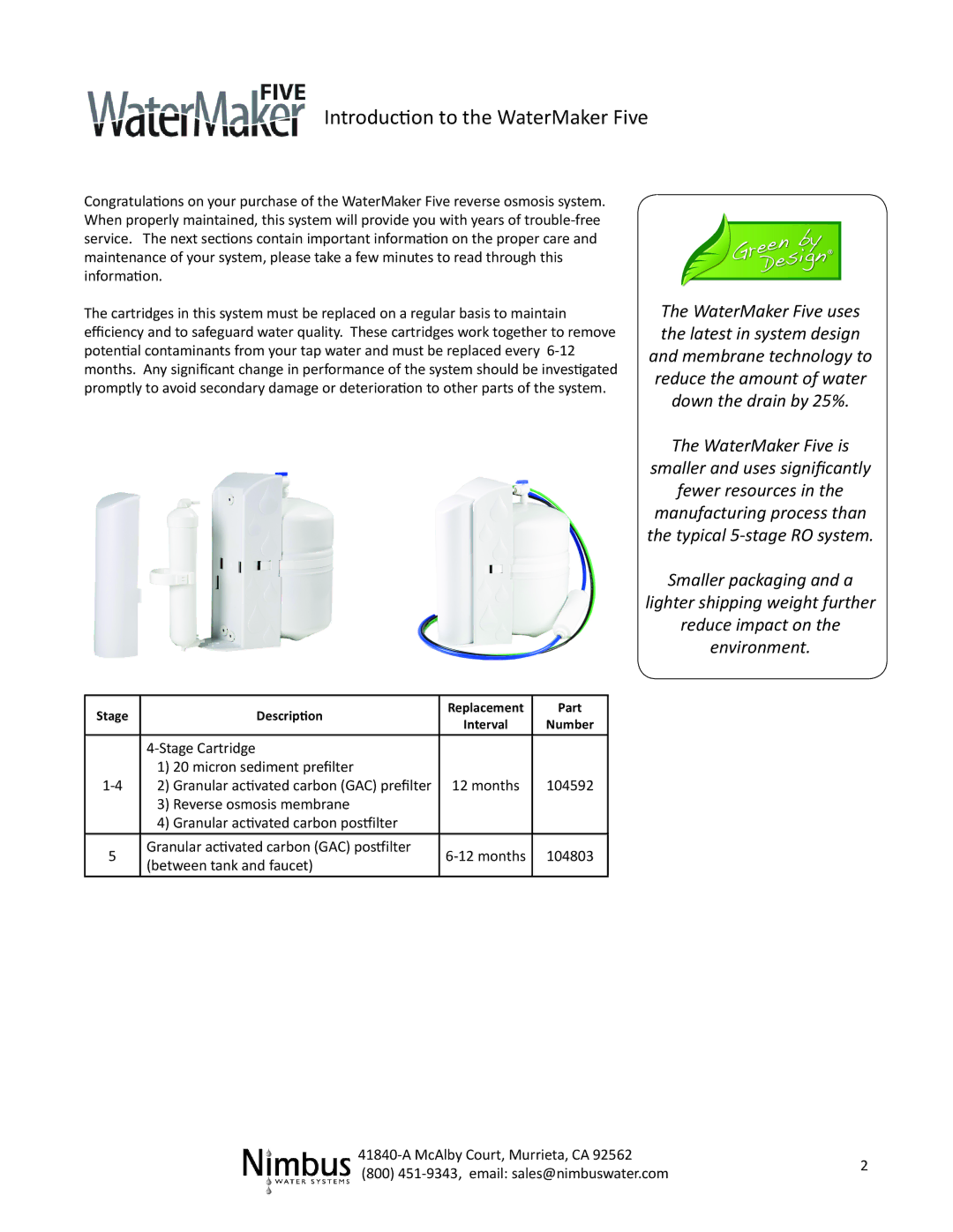 Nimbus Water Systems WM5-50 manual Introduction to the WaterMaker Five 