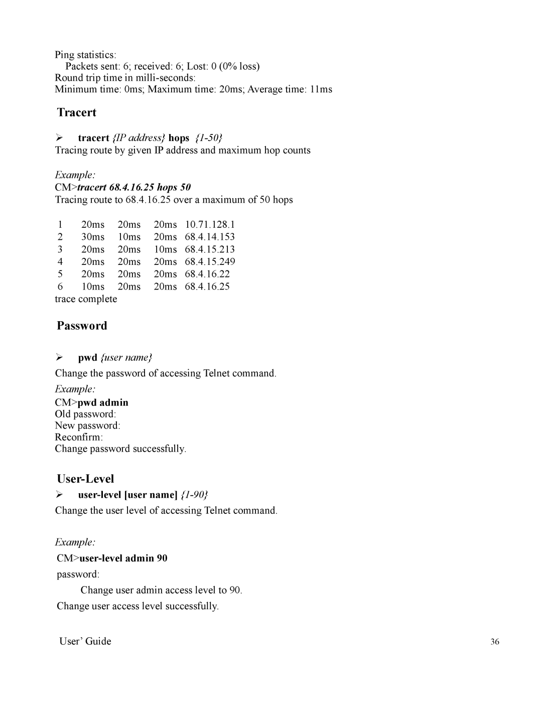 Nintendo 2000 manual Tracert, Password, User-Level 