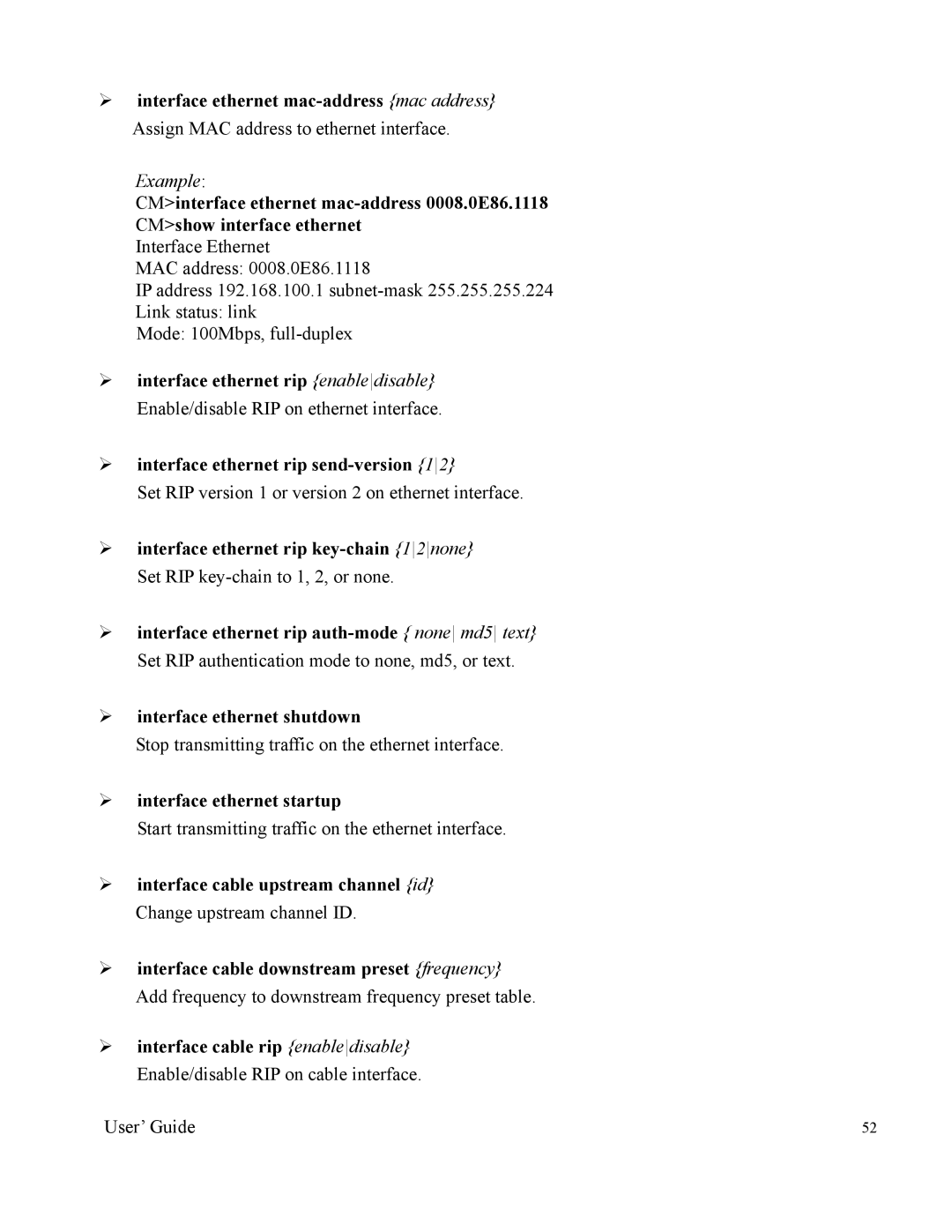 Nintendo 2000 manual ¾ interface ethernet startup, ¾ interface cable upstream channel id 