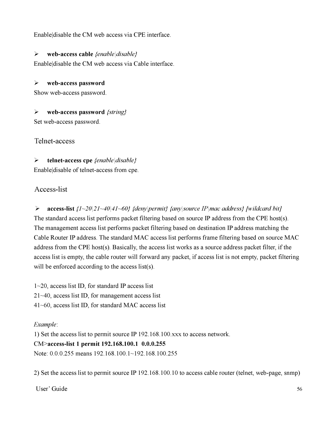 Nintendo 2000 manual Access-list, ¾ web-access password string Set web-access password 