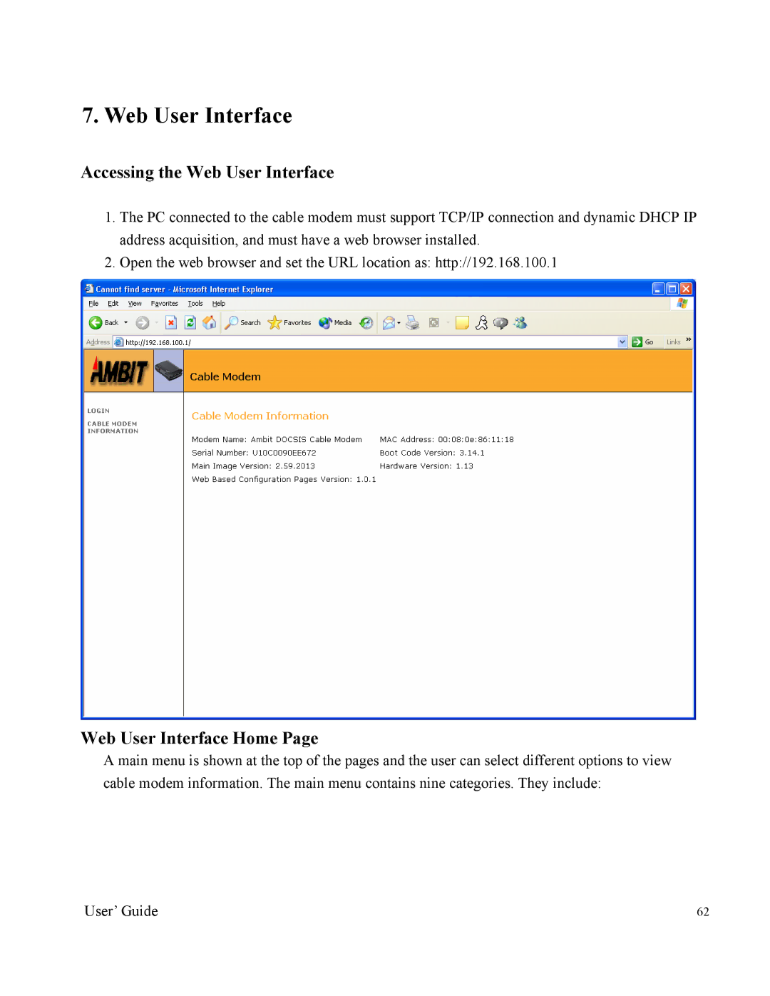 Nintendo 2000 manual Accessing the Web User Interface, Web User Interface Home 