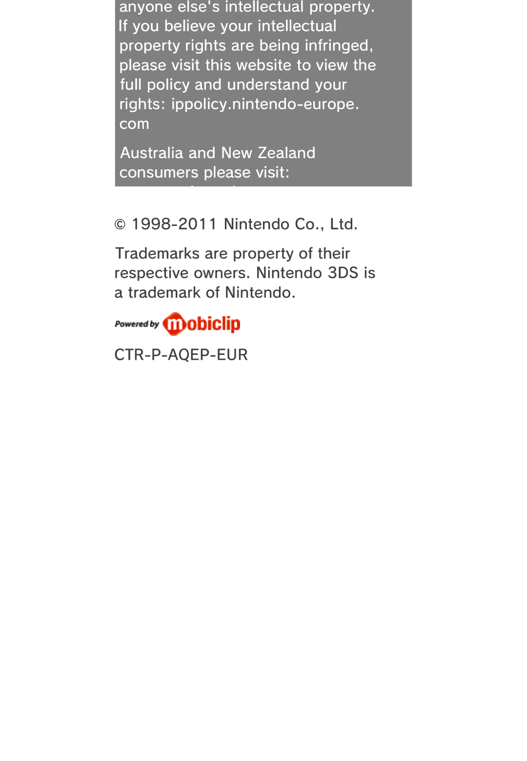 Nintendo 45496741556 manual Ctr-P-Aqep-Eur 