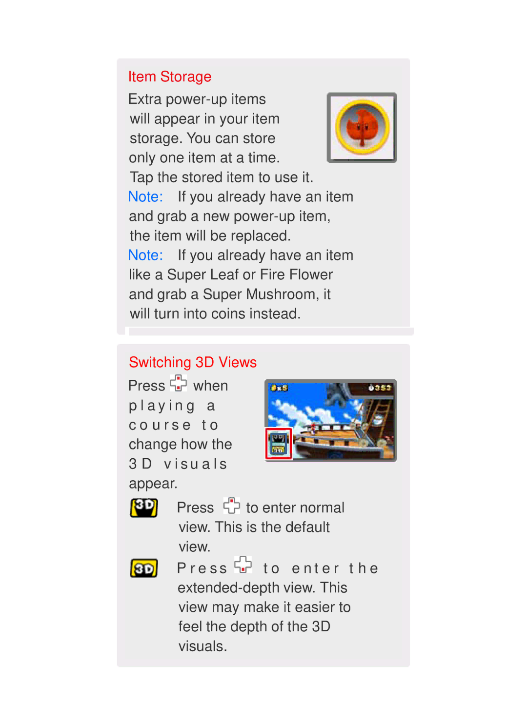 Nintendo 45496741723 manual Item Storage, Switching 3D Views 