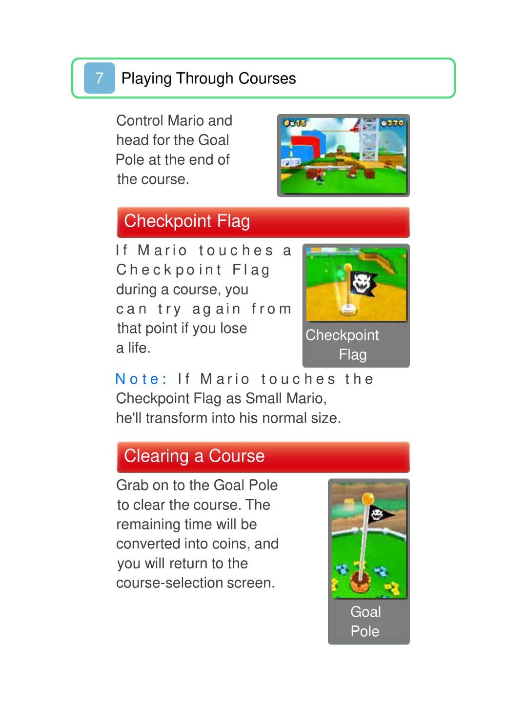 Nintendo 45496741723 manual Checkpoint Flag, Clearing a Course 