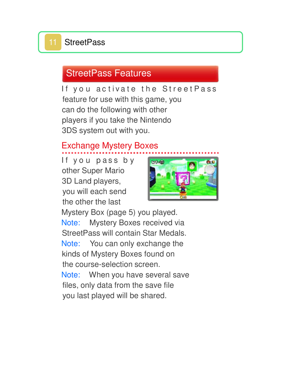 Nintendo 45496741723 manual StreetPass Features, Exchange Mystery Boxes 