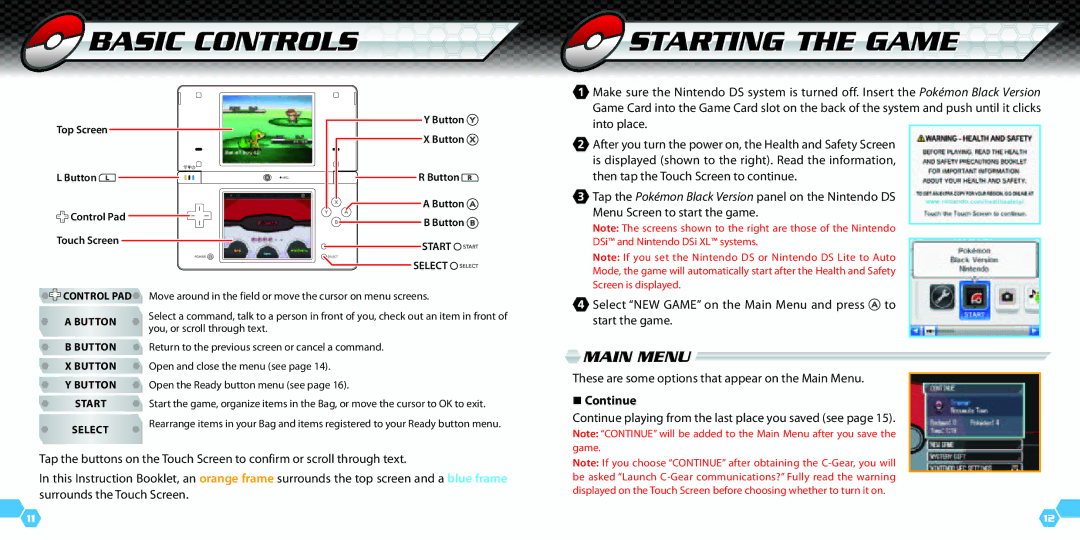 Nintendo 45496742010 manual Basic Controls Starting the Game, Main Menu,  Continue, Start Select, Control PAD 