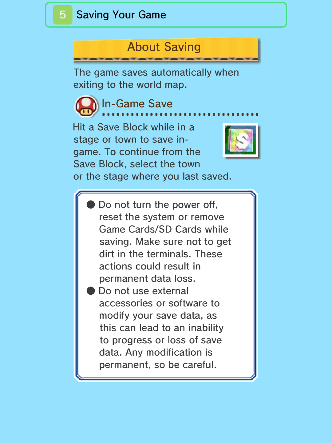 Nintendo 45496742133 manual About Saving, In-Game Save 