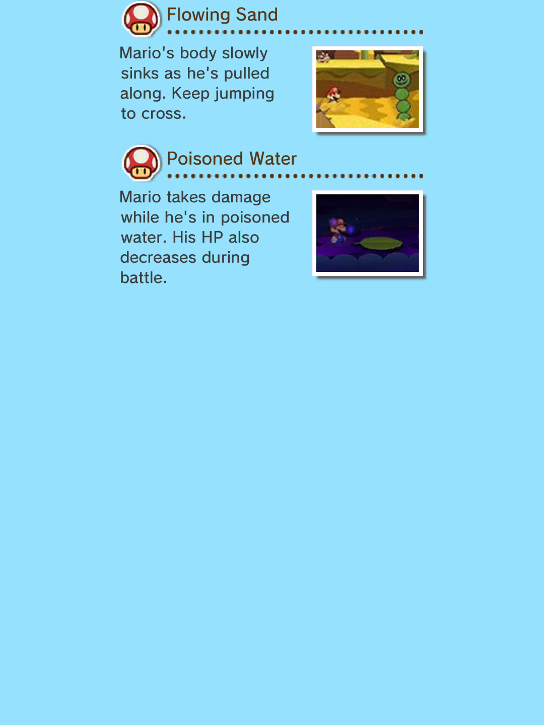 Nintendo 45496742133 manual Flowing Sand, Poisoned Water 