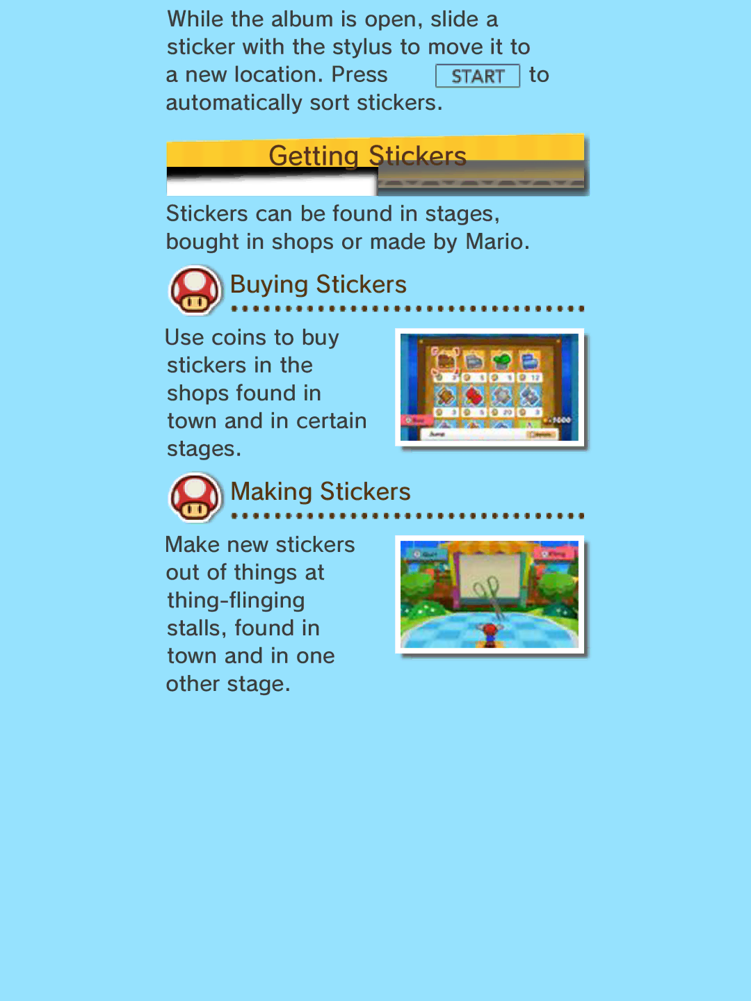 Nintendo 45496742133 manual Getting Stickers, Buying Stickers, Making Stickers 